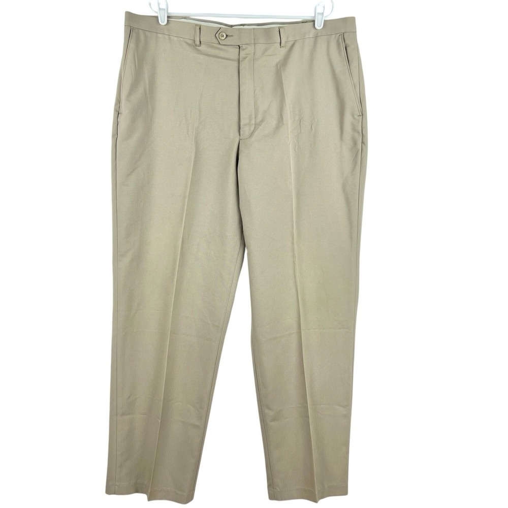 Haggar Men's Tan Chino Pants Size 42x32 Flat Front High Rise Straight Leg